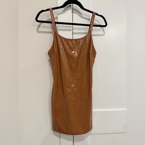 L.A. ROXX Brown Collectors‎ PVC Faux Leather Dress in Medium Rare Archival EUC